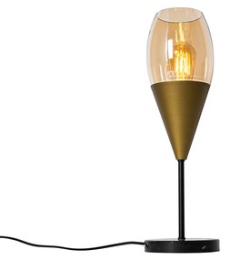 Moderne tafellamp goud met amber glas - Drop Modern E27 Binnenverlichting Lamp