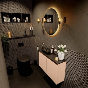 Mondiaz Fowy toiletmeubel 80cm rosee met zwarte waskom links en kraangat