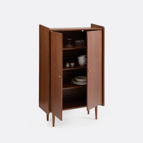 Hoge vintage buffetkast, 2 deuren, in notenhoutfineer, RONDA