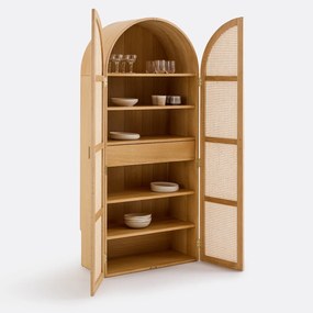 2-deurs servieskast in eikenfineer en riet, MATHEO