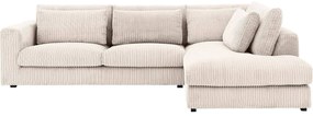 Goossens Bank Ravenia beige, stof, 3-zits, stijlvol landelijk met ligelement rechts