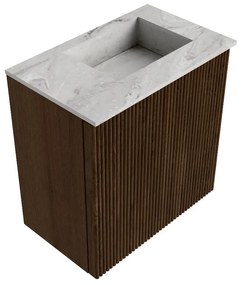 Mondiaz Joya DLux 40cm toiletmeubel walnut met wastafel faye rechts zonder kraangat glace