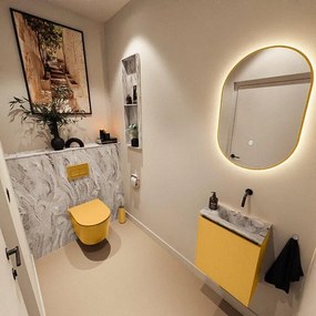 MONDIAZ TURE-DLUX 40cm toiletmeubel Ocher. EDEN wastafel Glace positie rechts. Zonder kraangat. TUREDX40OCHR0GLA