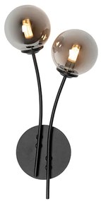 Moderne wandlamp zwart 2-lichts met smoke glas - Athens