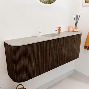 Mondiaz Joya DLux 115cm toiletmeubel ronding links/rechts walnut met wastafel faye midden 1 kraangat opalo
