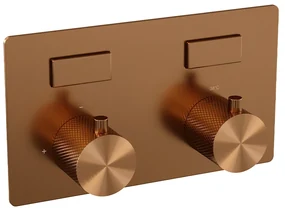 Brauer Copper Carving thermostatische inbouw regendouche met staafhanddouche, rechte muurarm, glijstang en hoofddouche 30cm set 62 koper geborsteld PVD