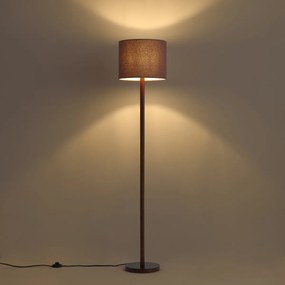 Japandi vloerlamp walnoot hout met linnen kap bruin 151cm - Mels