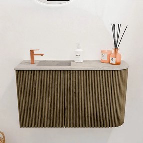Mondiaz Joya DLux 70cm toiletmeubel ronding rechts dusk met wastafel faye links 1 kraangat glace