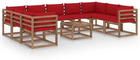 vidaXL 10-delige Loungeset met rode kussens