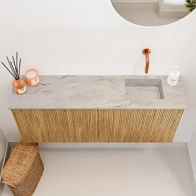 Mondiaz Joya DLux 100cm toiletmeubel oak met wastafel faye rechts zonder kraangat glace