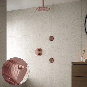 Saniclear Copper Stripes inbouw regendouche 30cm met ronde massagejets en plafondarm geborsteld koper