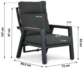 Verstelbare Tuinstoel Aluminium/teak Grijs-antraciet Lifestyle Garden Furniture Marseille