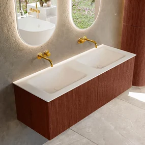 Mondiaz Kurve 130cm badmeubel ruby met 2 lades en wastafel cloud dubbel zonder kraangat