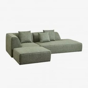 Modulaire Hoekbank Van 2 Delen Met Rechter Chaise Longue En Gestoffeerde Poef Cardea Bouclé Saliegroen - Sklum