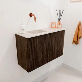Mondiaz Joya DLux 70cm toiletmeubel ronding rechts walnut met wastafel faye links zonder kraangat meli