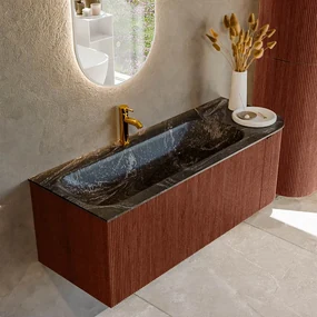 Mondiaz Kurve-dlux 125cm badmeubel ronding rechts ruby met 1 lade en deur en wastafel big medium kraangat links lava