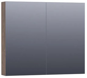 Saniclass Dual Spiegelkast - 80x70x15cm - 2 links- rechtsdraaiende spiegeldeur - MFC - burned bark 7274