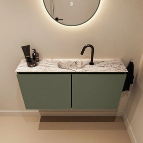 Mondiaz Ture DLux toiletmeubel 100cm army met wastafel glace midden met kraangat