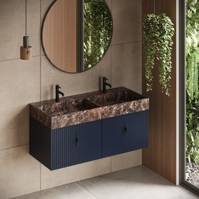 Muebles Zahora badmeubel ribbelfront 120cm marine blauw met Dark Emperador wastafel met kraangaten