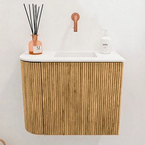 Mondiaz Joya 50cm toiletmeubel ronding links oak met wastafel faye rechts zonder kraangat talc