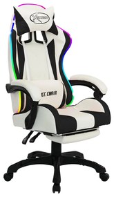 vidaXL Racestoel met RGB LED-verlichting kunstleer zwart en wit