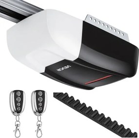 VEVOR Garagedeuropener 1000 N, ultrastille riemaandrijving, voor privégarages, 4-delig railsysteem, 2 handzenders en LED-verlichting, bediening met één knop vanuit de auto, zwart-wit