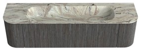 Mondiaz Kurve-dlux 170cm badmeubel ronding links/rechts shadow met 1 lade en 2 deuren en wastafel big large midden 2 kraangaten glace
