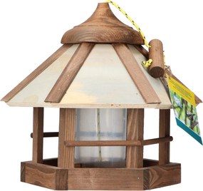 Bûten Gift - Hangend houten voederhuis Gazebo voor zaden/strooivoer - H29xdiameter 35 cm