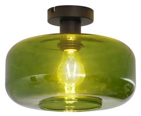 Retro plafondlamp zwart met groen glas - Bizle Retro E27 rond Binnenverlichting Lamp