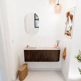 Mondiaz Joya DLux 110cm toiletmeubel ronding rechts walnut met wastafel faye links 1 kraangat frappe