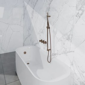 Fortifura Nebbio Badcombinatie-set - thermostaatkraan - glijstang met geïntegreerde wandaansluitbocht - metalen doucheslang - staaf handdouche - badvulcombinatie - geborsteld koper PVD (koper) SW1183069 SW1111533 SW970048 SW970046 SW1108811 SW