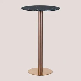Ronde Hoge Bartafel Ø60 Cm In Natuurlijk Steen Xiren Big Flower Groen Marmer - Geborsteld Roségoud - Sklum