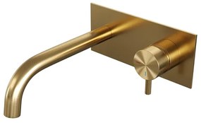 Brauer Gold Edition Wastafelmengkraan inbouw - gebogen uitloop links - hendel kort smal - afdekplaat - model B 1 - PVD - geborsteld goud 5-GG-004-B5