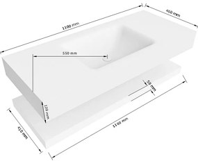 Zaro Alan badmeubel 110cm met planchet talc en vrijhangende wastafel cloud midden 1 kraangat urban