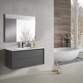 Saniclass Prime Core Badkamermeubelset - 100x50x45cm - 1 ovale keramische wasbak wit - 1 kraangat - 2 lades - rechthoekige spiegel - mat antraciet SW892725/SW718718/SW724612