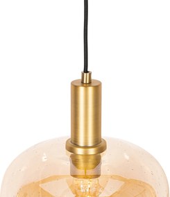 Smart hanglamp zwart met messing en amber glas incl. Wifi G95 - Zuzanna