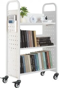 VEVOR Boekenwagen, draagvermogen 150 kg, Bibliotheekwagen, 77 x 38 x 122 cm, enkelzijdige V-vormige boekenplank met dubbele remwielen, voor woonkamer, kantoor, school, wit