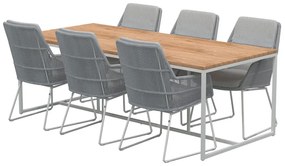 4 Seasons Outdoor Valencia eetset frozen met Quatro frost grey tafel teak blad 220 cm  Tuinset    houtkleur weerbestendig