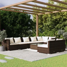 vidaXL 9-delige Loungeset met kussens poly rattan bruin