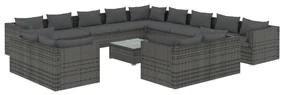 vidaXL 14-delige Loungeset met kussens poly rattan grijs