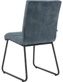 Goossens Eetkamerstoel Dax blauw velvet stof leuning, urban industrieel