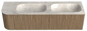 Mondiaz Kurve-dlux 165cm badmeubel ronding links dusk met 2 lades en 1 deur en wastafel stor small dubbel/rechts zonder kraangat ostra