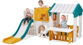VEVOR Buitenspeelhuis, Buitentuinhuisje (Glijbaan/Basketbal/Telescoop/Stuurwiel/Kruiptunnel/Uitverkoopvenster) Kinderspeelhuis voor peuters vanaf 1 jaar, Kinderhuis van HDPE-kunststof
