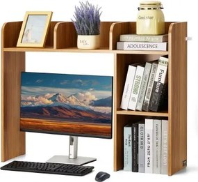 VEVOR Bureau Boekenplank 2-laags Organizer (94,5 x 24,1 x 73,4 cm) Tafelplanken Bureau Organizer Display Plank Gemaakt van Spaanplaat met Antislip Voetjes, voor Kantoor Slaapzaal, Houtkleur