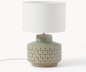 Kleine keramische tafellamp Monica met linnen lampenkap