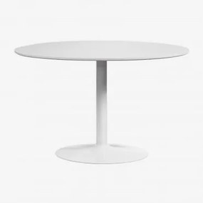 Ronde Eettafel Van Mdf En Ijzer Yvetta Wit & Wit & Ø120 Cm - Sklum