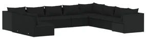 vidaXL 10-delige Loungeset met kussens poly rattan zwart