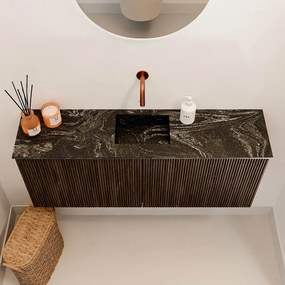 Mondiaz Joya DLux 100cm toiletmeubel walnut met wastafel faye midden zonder kraangat lava