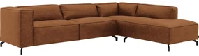 Goossens Bank Calvin cognac, micro leer, 3,5-zits, modern design met ligelement rechts