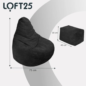 Highback Zitzak Stoel incl. Poef Corduroy Stof - Black